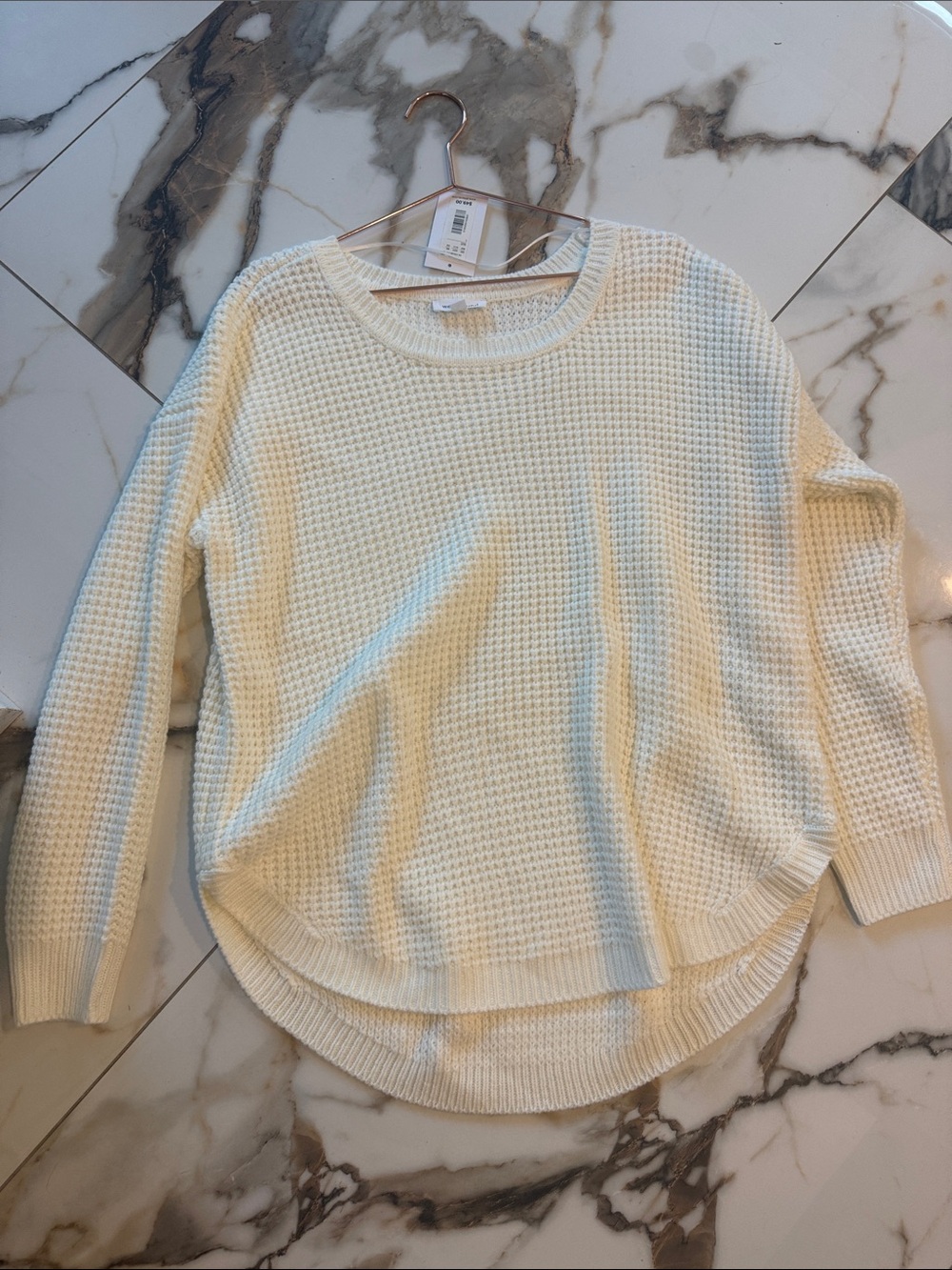 Westbound Cream Waffle-Knit Crewneck Sweater